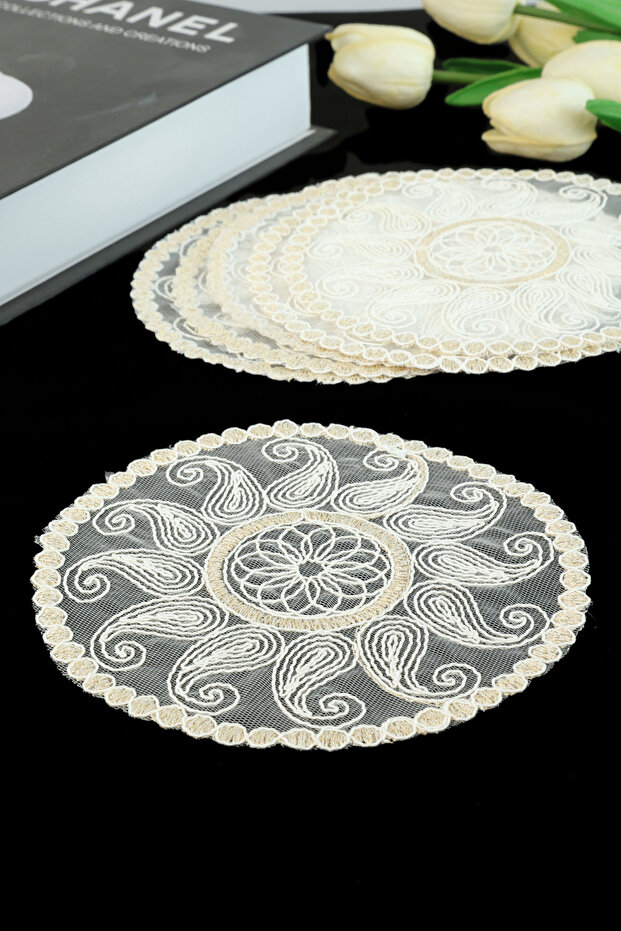 6 Fan Cream Gold Glitter Coasters & Cocktail Napkins