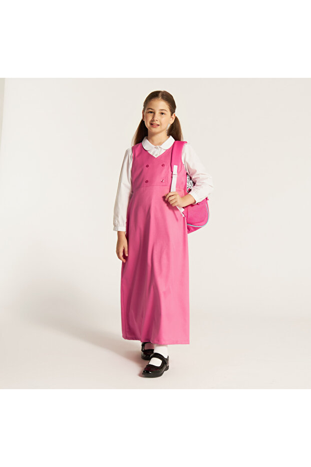 بلوزة سادة بفتحة رقبة على شكل حرف V مع تفاصيل أزرار - 1