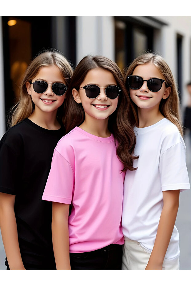 Girl's 3-Pack Basic Black-White-Pink T-Shirt