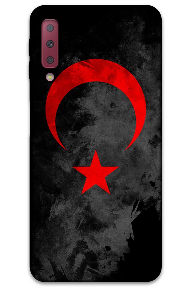 حافظة هاتف متوافقة مع هاتف Galaxy A7 2018 بنمط العلم التركي + واقي شاشة - 5852