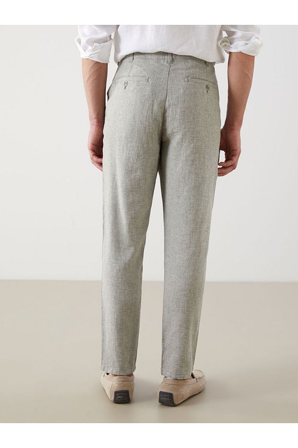 Regular Kalıp Keten Karışımlı Kumaş Şık Erkek Pantolon - 3