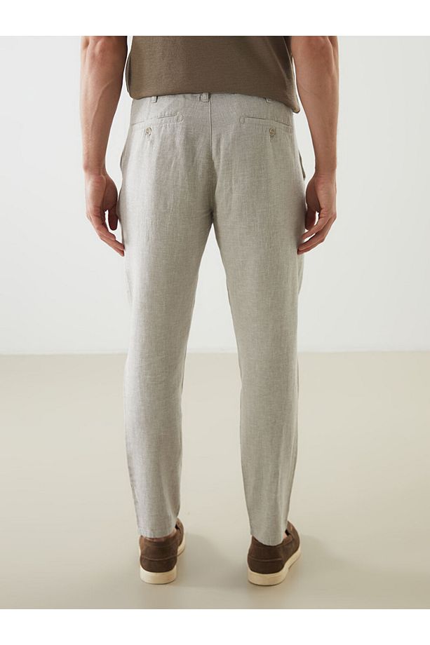 Regular Kalıp Keten Karışımlı Kumaş Şık Erkek Pantolon - 3