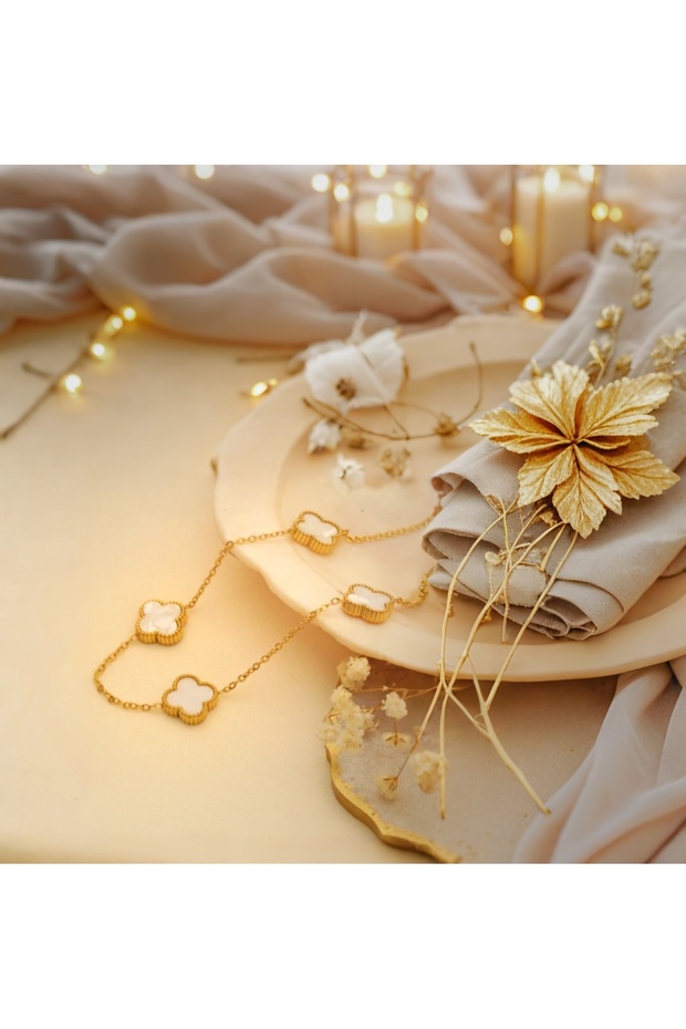 Yonca Model Beyaz Gold Kolye - 4