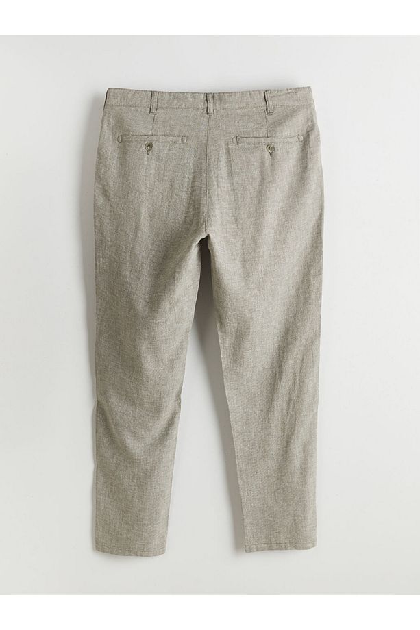 Regular Kalıp Keten Karışımlı Kumaş Şık Erkek Pantolon - 6
