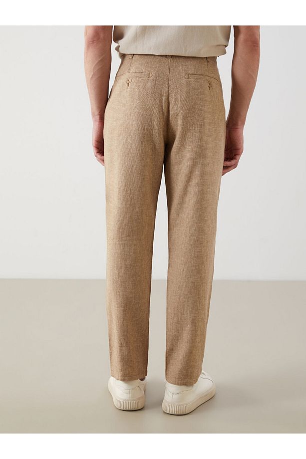 Regular Kalıp Keten Karışımlı Kumaş Şık Erkek Pantolon - 3