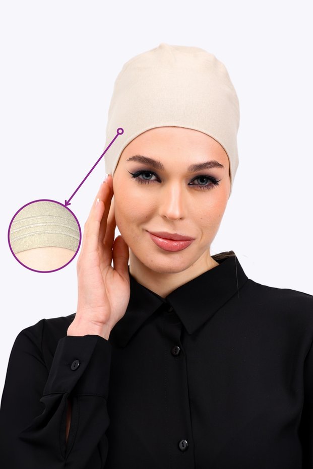 Non-Slip Cream Bonnet Silicone Non-Slip Seamless Women's Hijab Tie-Up (Light Mink - Beige)