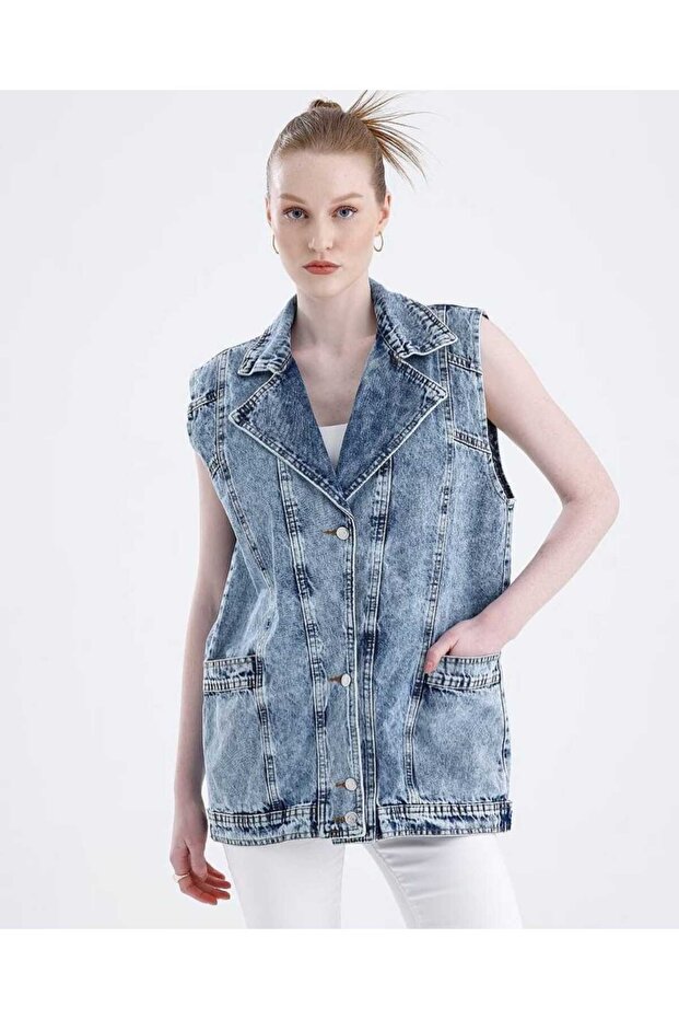 Oversize Boyfriends Basic Jeans Kadın Yelek - 1