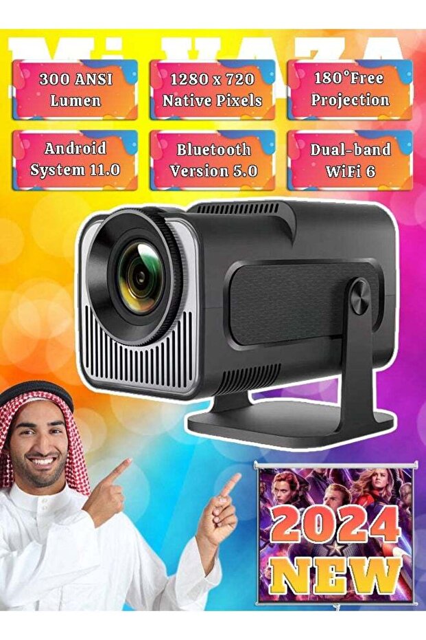 جهاز عرض محمول عالي الدقة - يدعم 4K - جهاز عرض ذكي مزود بشبكة واي فاي ثنائية النطاق 5G وبلوتوث 5.0