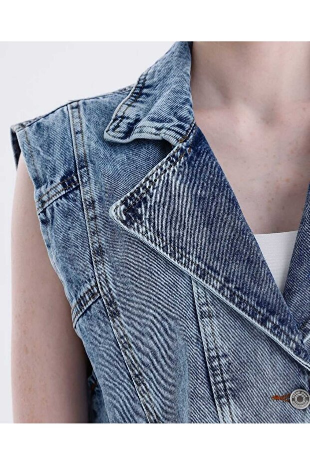 Oversize Boyfriends Basic Jeans Kadın Yelek - 4