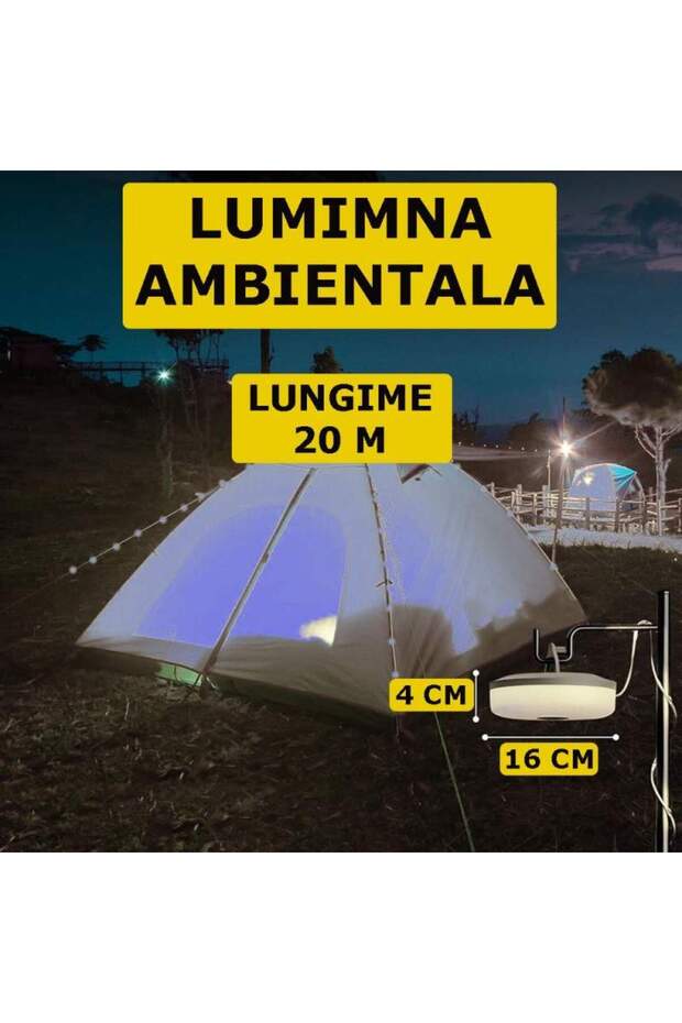 Camping Light String, With Flashlight and External Battery Function, 20 m, 5 Lighting Modes - 7