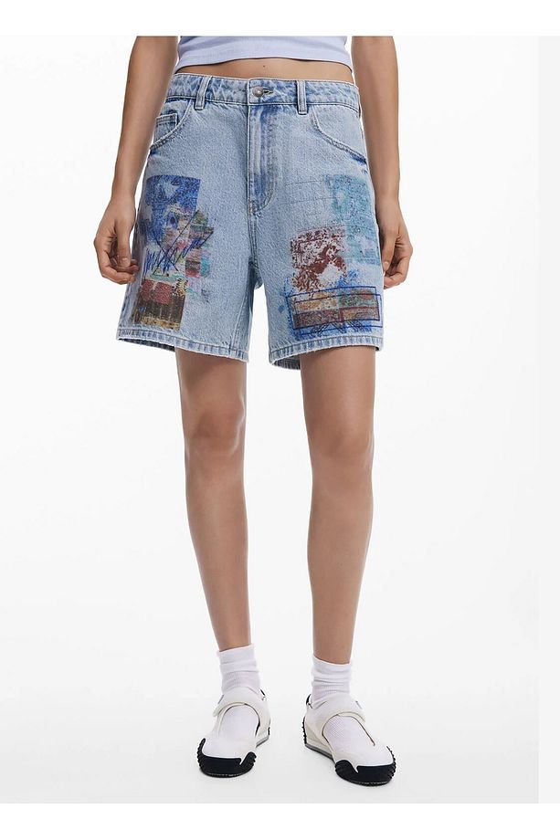 Desigual Yüksek Bel Normal Mavi Kadın Denim Şort 25SWDD24 - 3