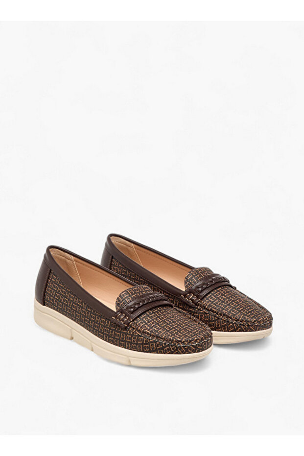 Women's Monogram Print Slip-On Loafers with Braid Detail