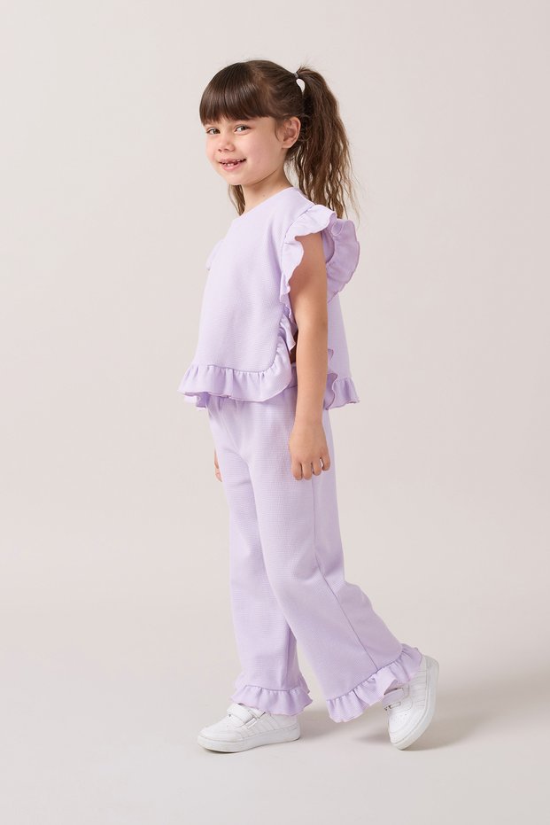Girls' Frilled Waffle Summer Two-Piece Set