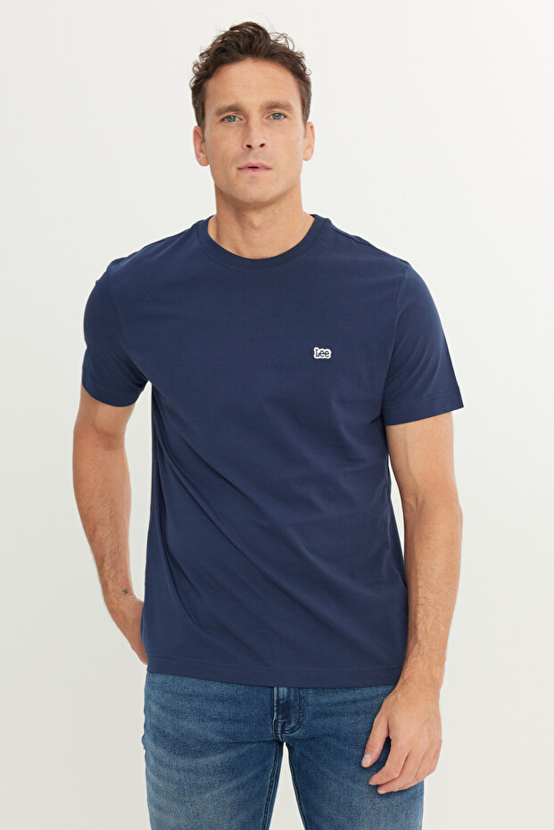 Regular Fit Regular Cut Crew Neck Cotton Navy Blue T-Shirt