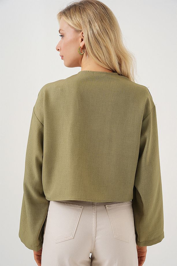 Önü Bağlamalı Keten Kimono 960 - Çağla - 6