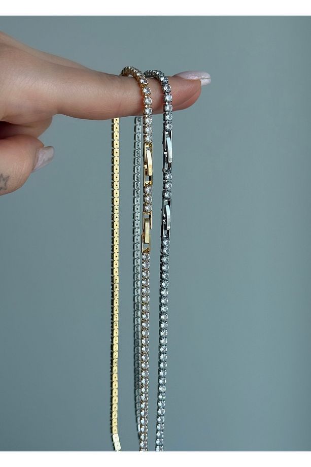 Sihra Accessories Altın renk zirkon taşlı su yolu choker kolye 3 mm - 3