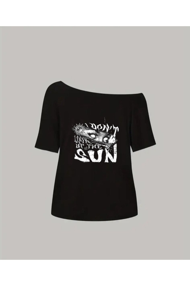 Women's Boat Neck I Don'T Sun Printed Oversize 100% Cotton T-Shirt
