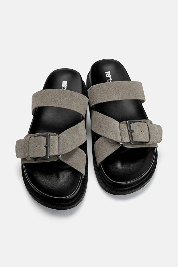 Tokalı deri sandalet - 3