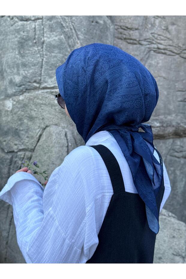 Pamuklu Soft İnci Desen Eşarp-Lacivert - 6