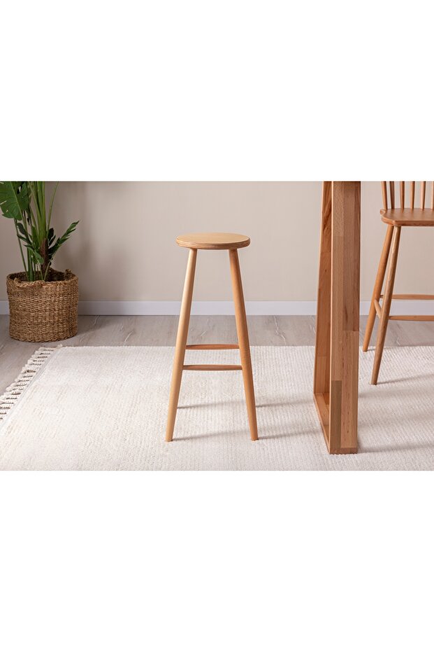 ZEUS AHŞAP BAR TABURESİ, BEJ - 1