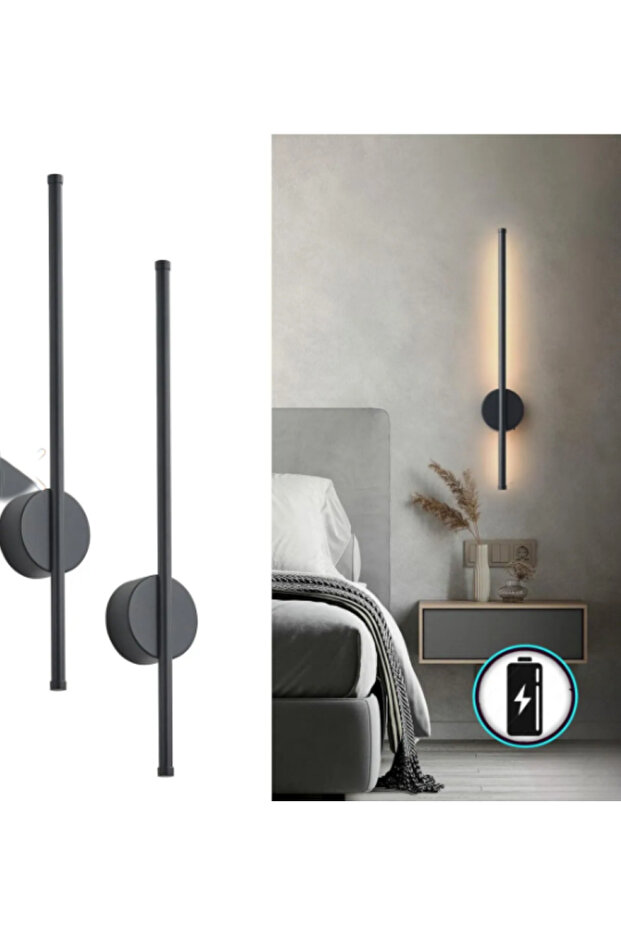 Siyah Pilli 70cm Tak Çalıştır Pil Dahil Duvar Aplik Günışığı 3000k (1 ADET) - 1