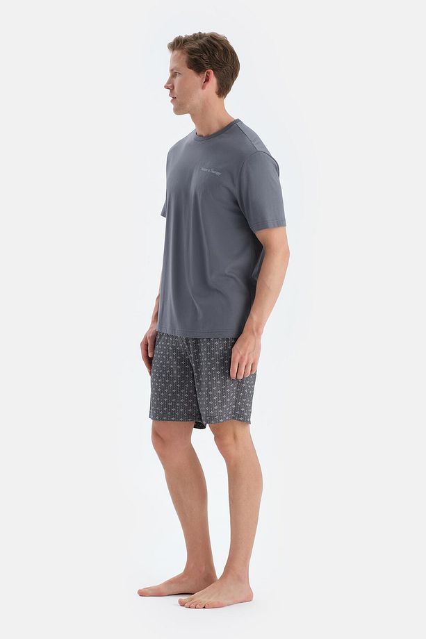 Indigo Baskı Detaylı Kısa Kollu Tişört Şort Pijama Takımı - 3