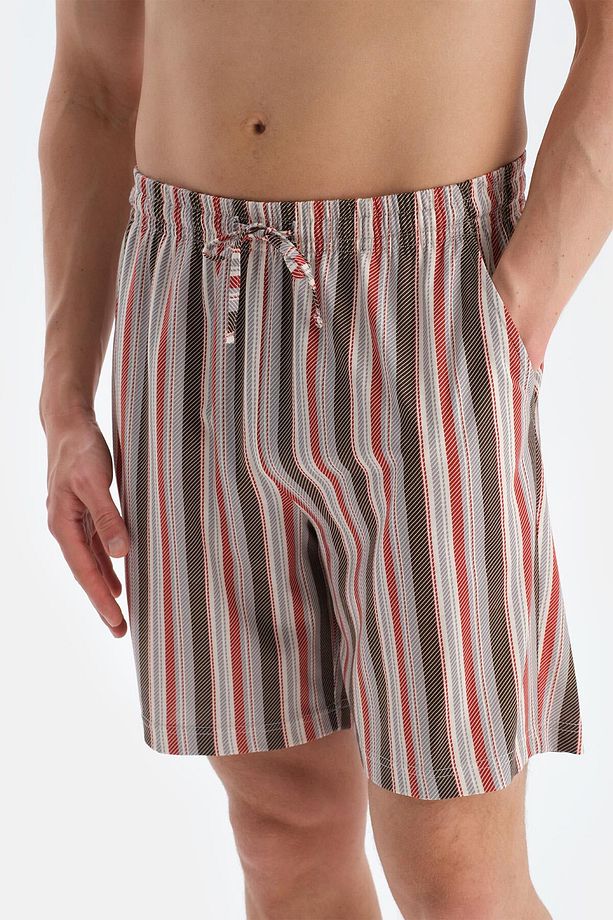 Ekru Kısa Kollu Tişört Şort Pijama Takımı - 6