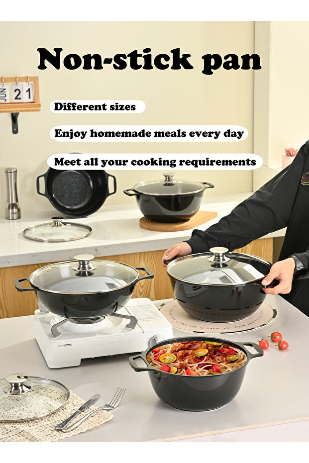 10-PCS Granite Non-stick Cookware Set,Scald-proof Handle,Suitable for multiple people(Black) - 6