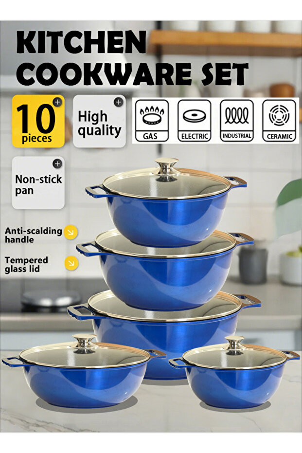 10-PCS Granite Non-stick Cookware Set,Scald-proof Handle,Suitable for multiple people(BLUE) - 1