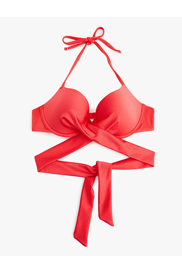Push-Up Bikini Top with Halter Neck Cross Belt Accessory Detail
