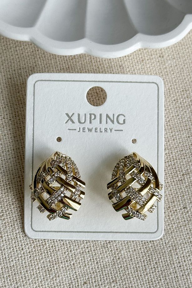 Xuping 14K Taşlı Oval Örgü Kadın Küpe – Kararmaz | Kadın Takı Xuping Küpe - 4