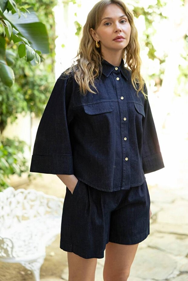 DENİM GÖMLEK ŞORT TAKIM - 2