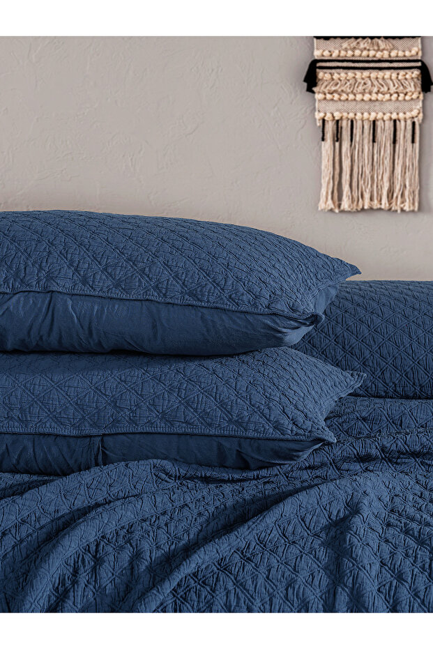 Cambridge yatak örtüsü seti tek kişilik koyu mavi kutulu - 3