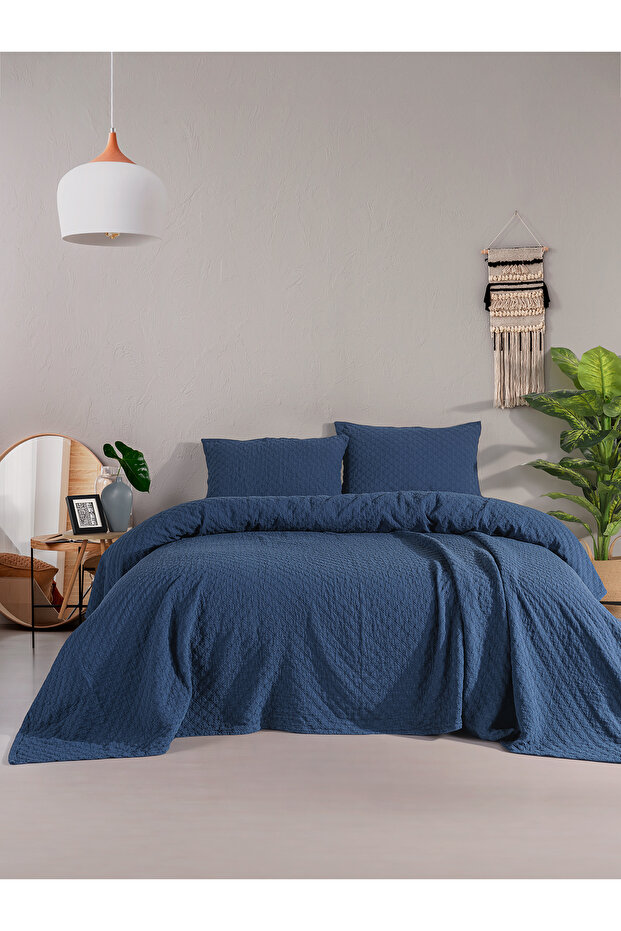Cambridge yatak örtüsü seti tek kişilik koyu mavi kutulu - 2