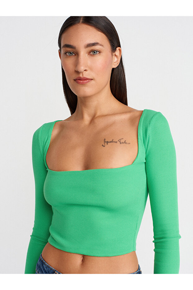 3700 Căptușit cu mânecă lungă Top-verde - 4