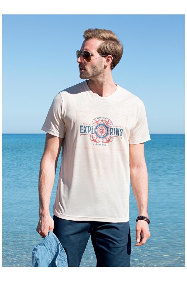 Men's Print Detailed Crew Neck T-Shirt