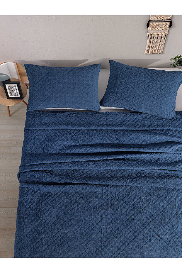 Cambridge yatak örtüsü seti tek kişilik koyu mavi kutulu - 4