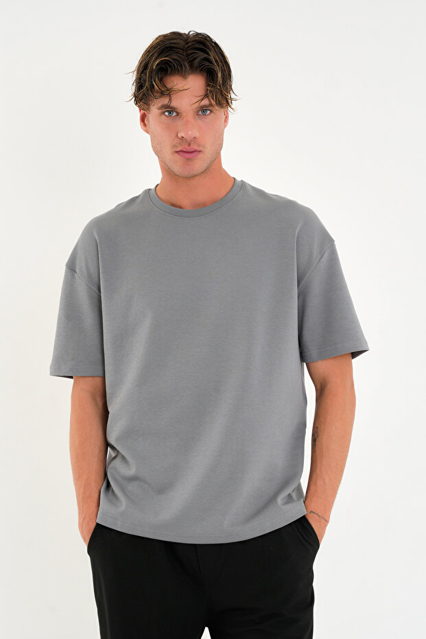 Blank Unisex Oversize Wide Cut T-Shirt 100% Cotton Thick Textured Crew Neck T-Shirt