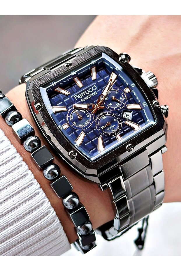 Ferrucci̇ Function Dark Gray Metal Men's Watch with Dark Blue Dial
