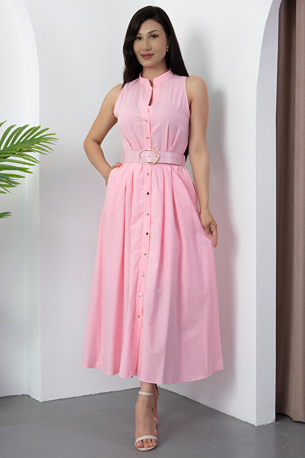 Rochie de damă cu curea din piele cu nasturi GRS3747 - 6