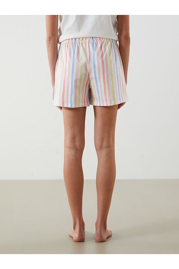 Yeni Sezon Beli Lastikli Cizgili Kadin Sort Pijama Alti 2'li - S5H116Z8 - 6