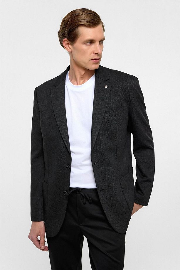 Siyah Regular Fit Mono Yaka 6 Drop Ceket - 2