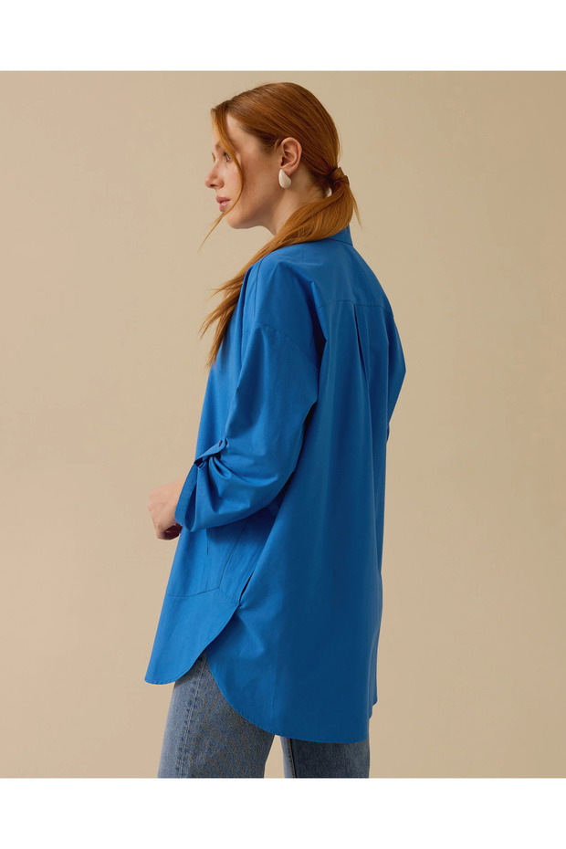 Katlanabilir Kollu Oversize Gömlek - 4