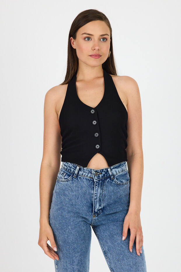 سترة سوداء بتفاصيل أزرار متقاطعة 2425 - 3