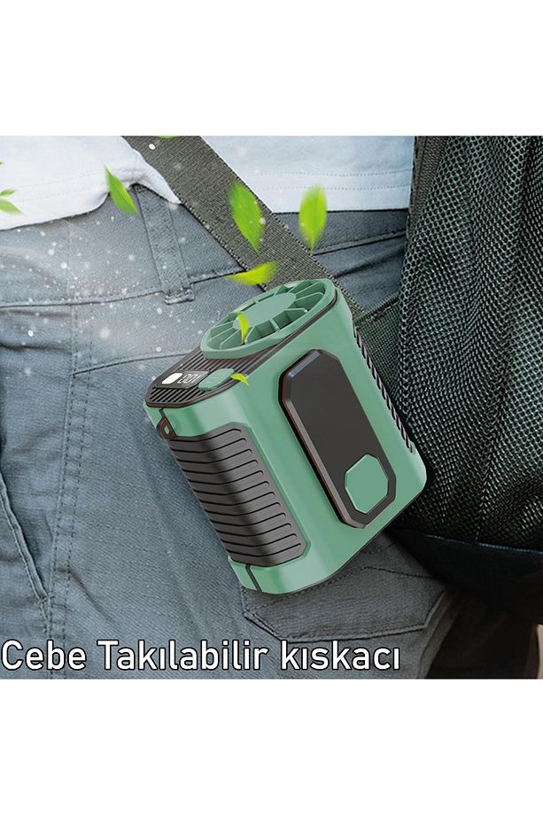 Şarjlı Ayarlanabilir Hız Kamp Ve Asmalı Işıklı TYPE-C Girişli Powerbank Vantilatör Fan Yeşil M336 - 4