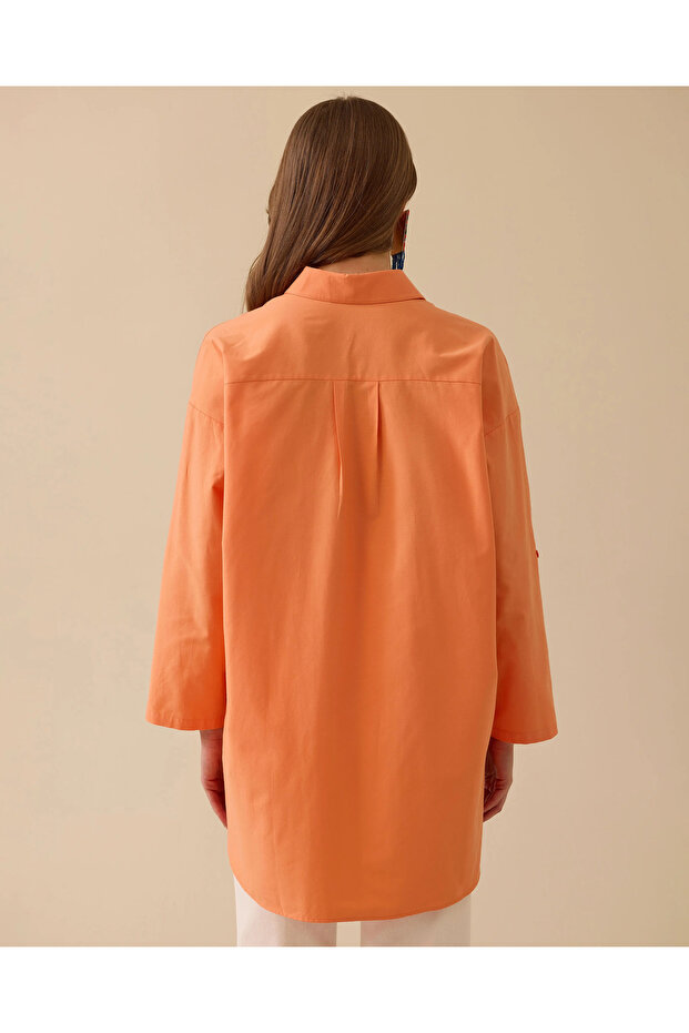 Katlanabilir Kollu Oversize Gömlek - 4