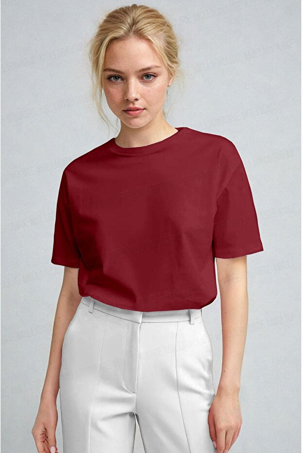 Women's Burgundy Breathable Crew Neck Regular Fit Regular Cut Unprinted Basic T-Shirt