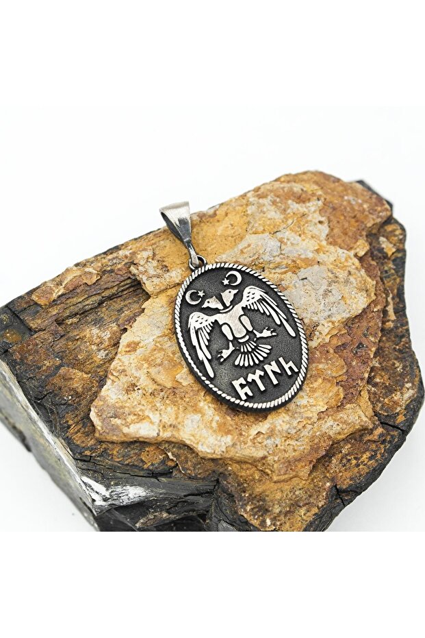 Double Headed Eagle Two Faces Pattern Silver Model Men's Necklace - 2