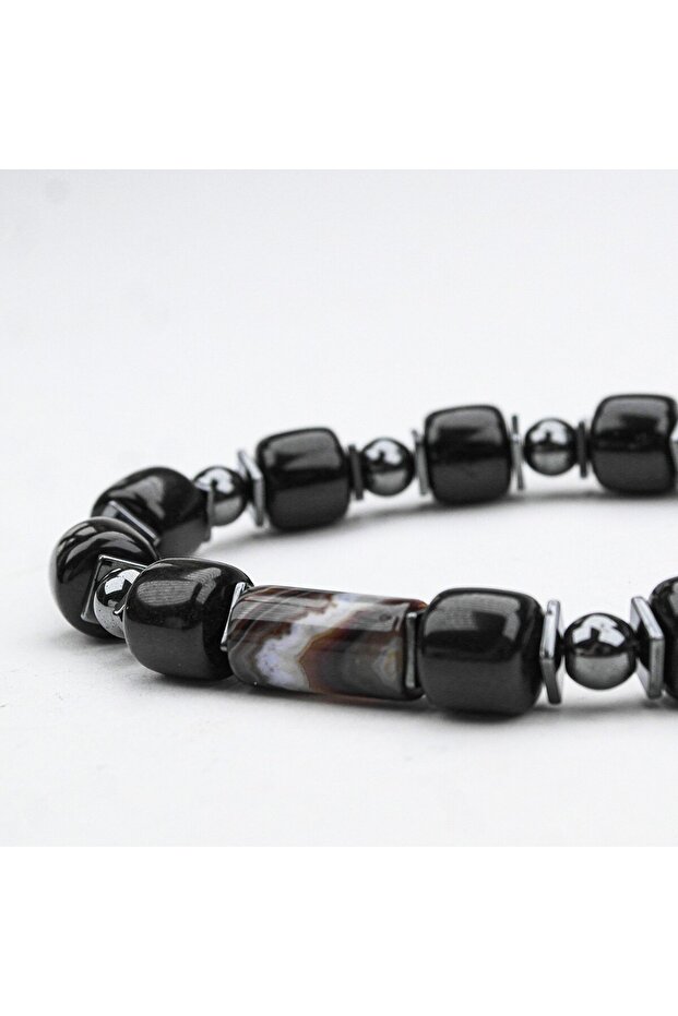Oltu Stone and Agate Bracelet