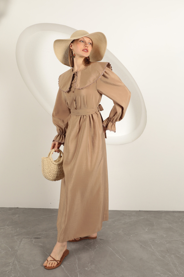 Modal Kumaş Dantelli Elbise - 3